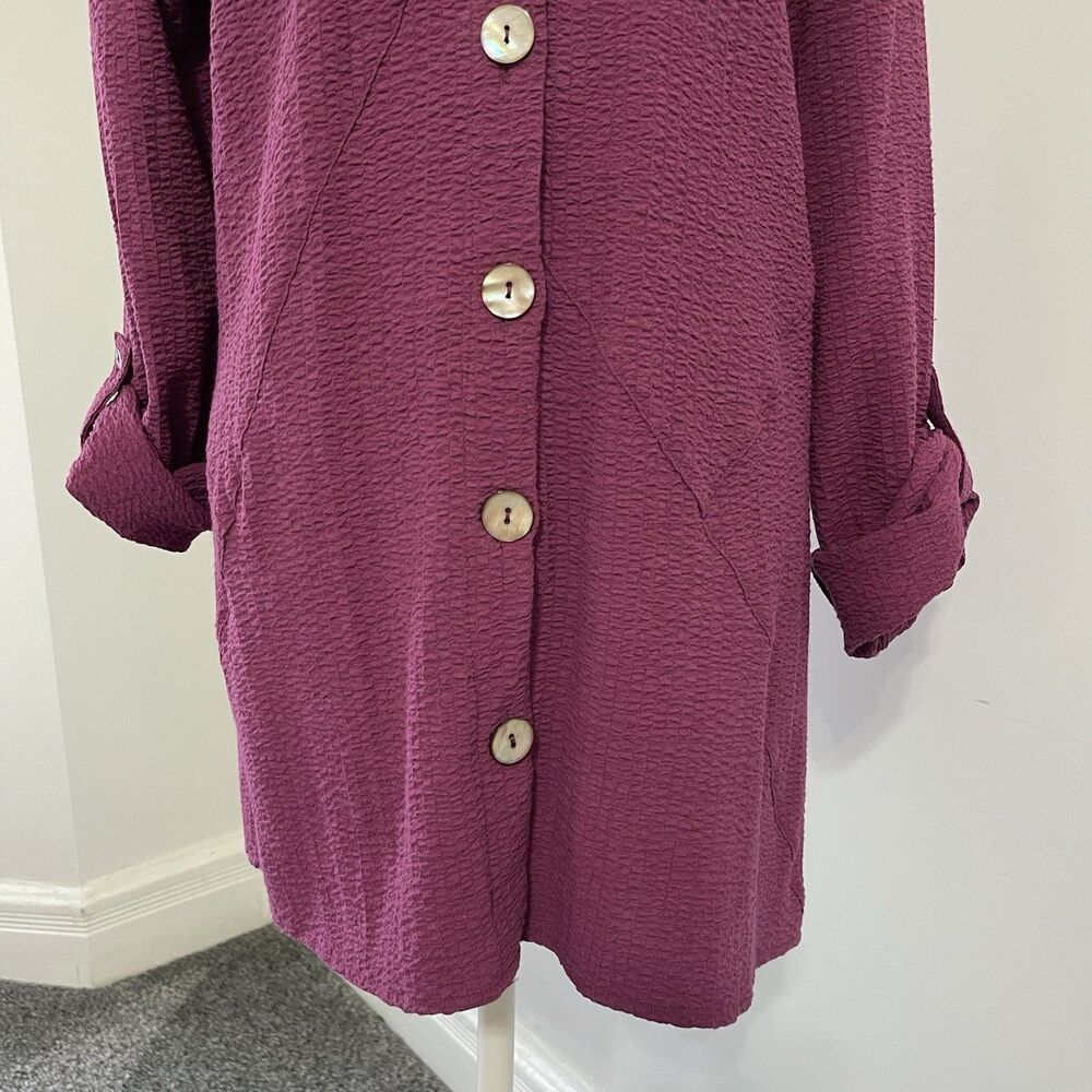 Soft Surroundings Marianna Tunic Top Sz Large Textured Stretch Button Front Plum - Picture 3 of 12